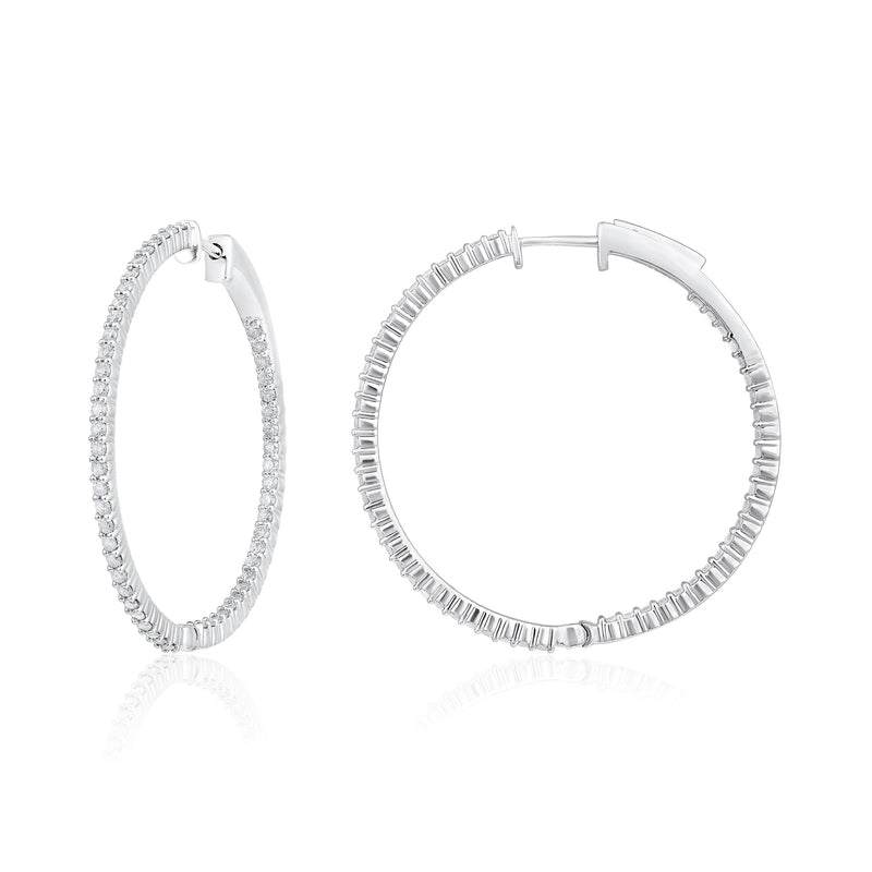 14K Gold 1.4ct Natural Diamond Round Inside Out 32mm Hoop Earring