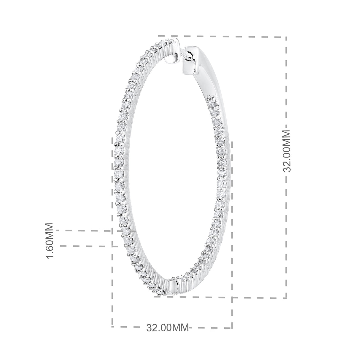 14K Gold 1.4ct Natural Diamond Round Inside Out 32mm Hoop Earring