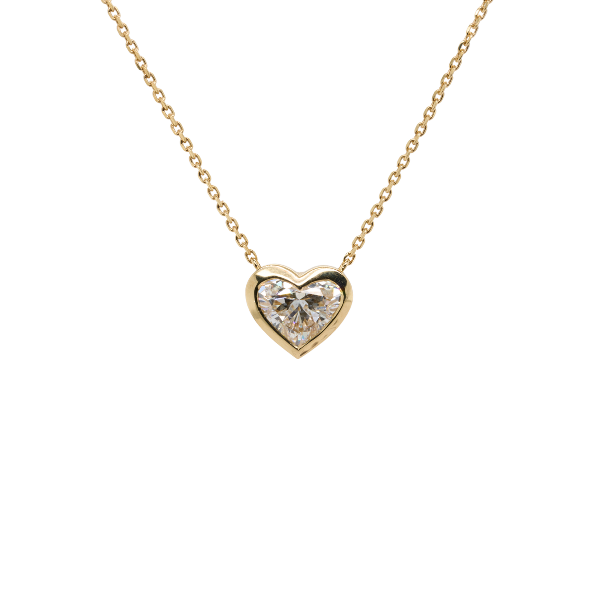 16" 17" 18" 1.51ct Heart Diamond Solitaire Pendant necklace, F VS1, Non-Cert, 14K Yellow Gold