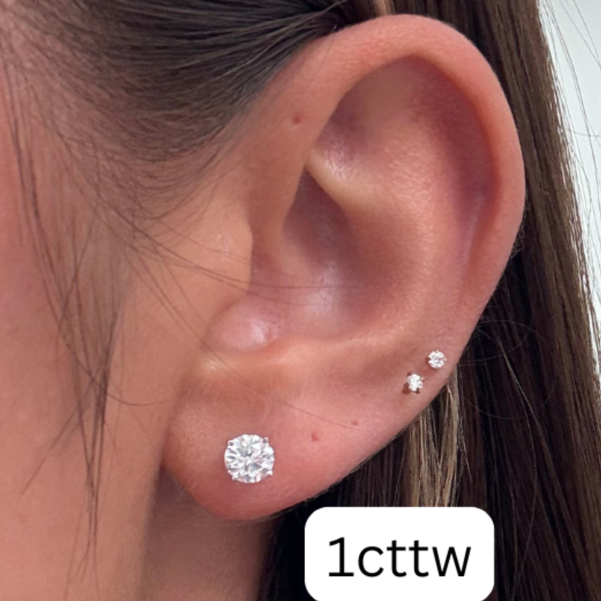 1 CTTW Round Natural Diamond Studs 14K White Gold