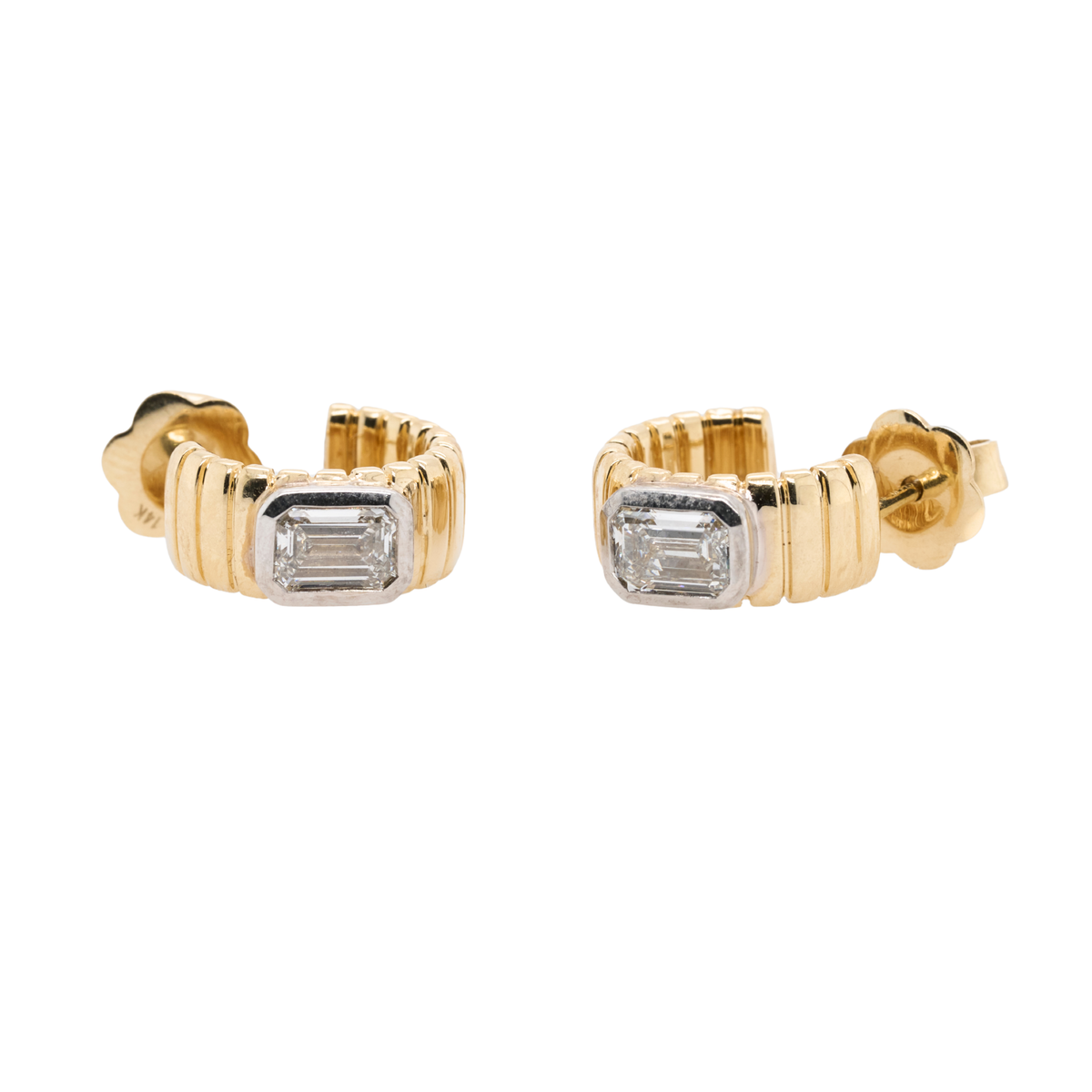 1.12 CTTW Emerald Lab-Grown Diamond Hoop Earrings in 14K Two-Tone Gold