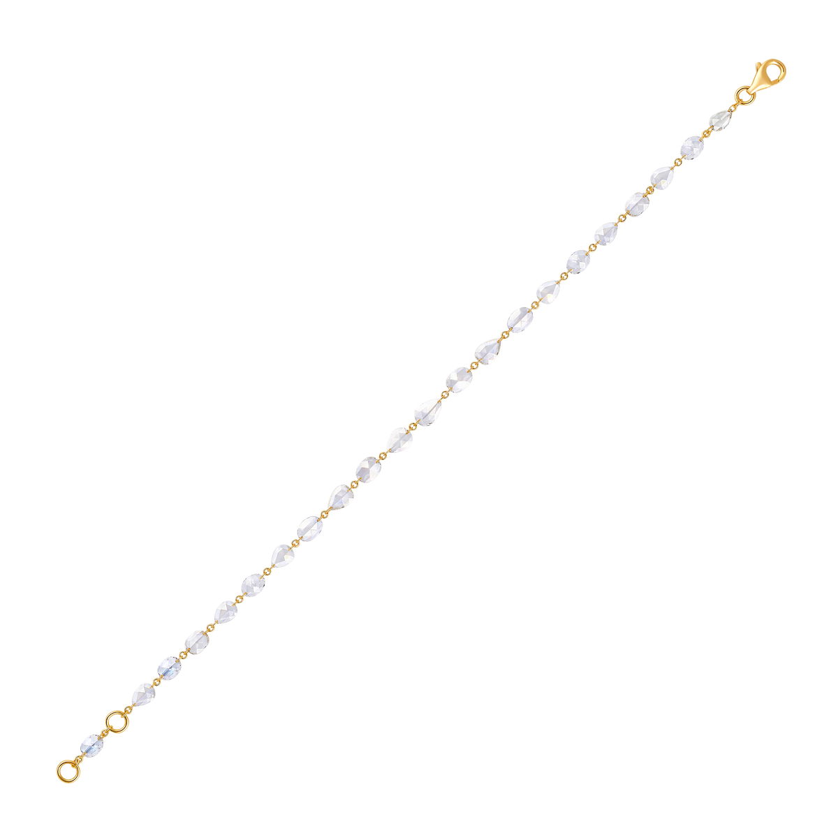 18K Gold 3.5ct Natural Diamond Rose-Cut Pear Oval Link Bracelet