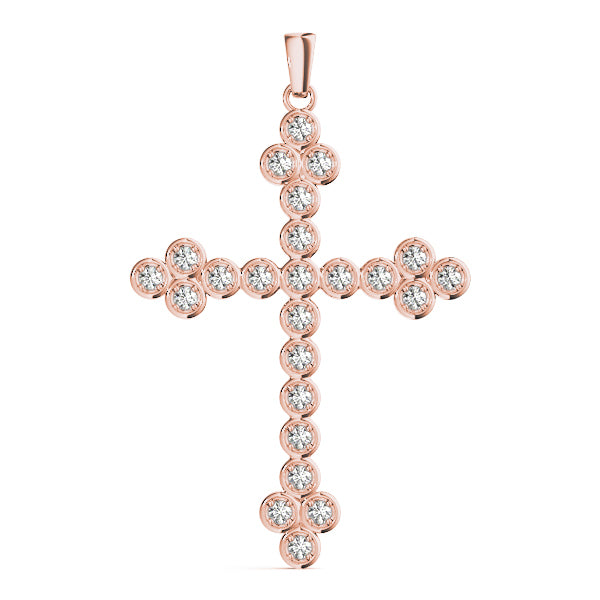 14K Rose Gold Diamond Cross Pendant