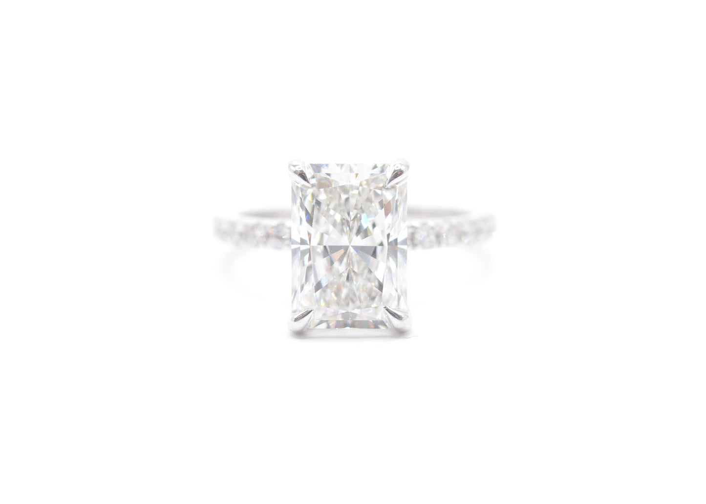 2.5ct lab grown radiant center f color vs1 14k white gold diamond pave setting accented underhalo