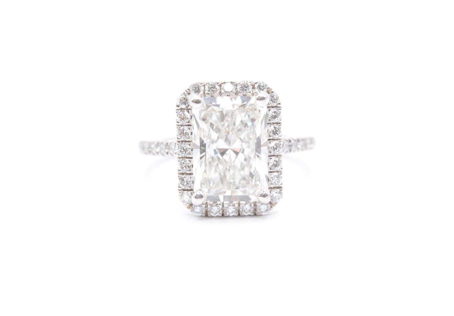 3.5ct radiant lab diamond center F color VS1 14k white gold diamond halo mounting
