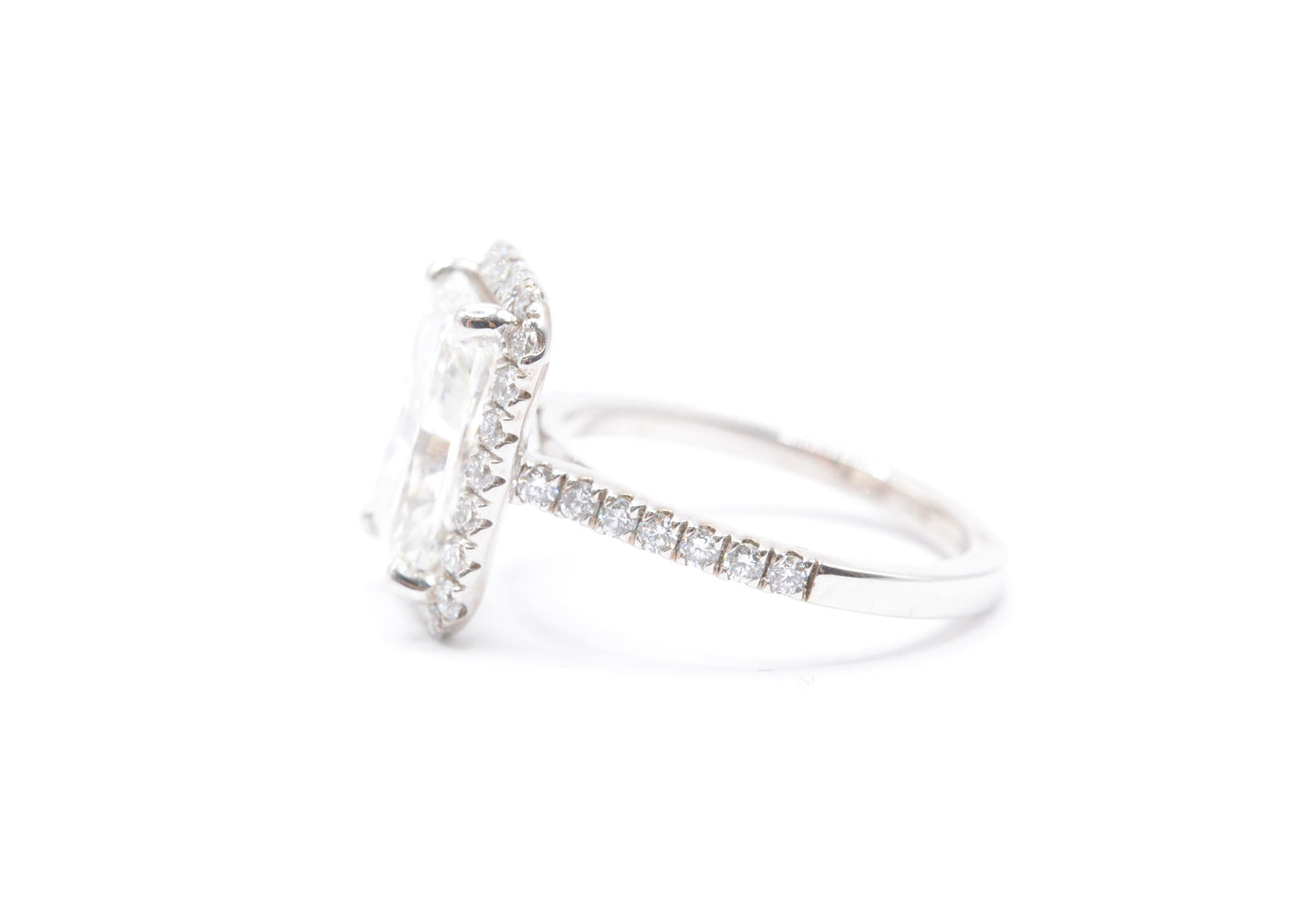 3.5ct radiant lab diamond center F color VS1 14k white gold diamond halo mounting