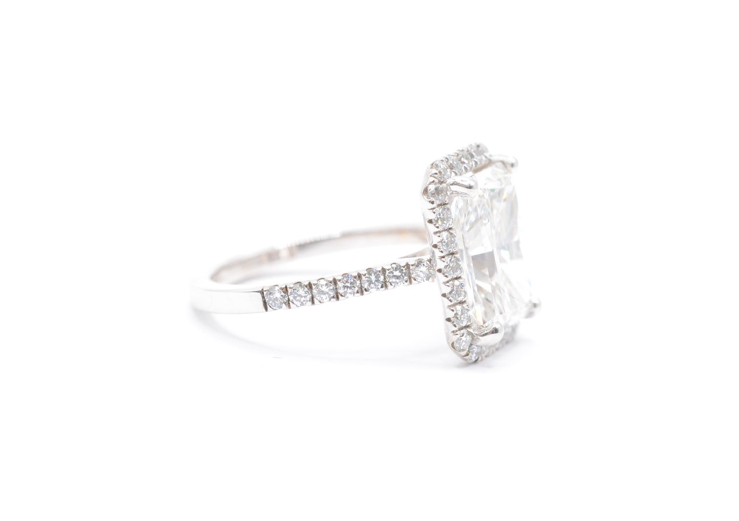 3.5ct radiant lab diamond center F color VS1 14k white gold diamond halo mounting