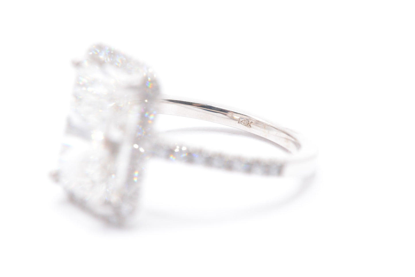 3.5ct radiant lab diamond center F color VS1 14k white gold diamond halo mounting