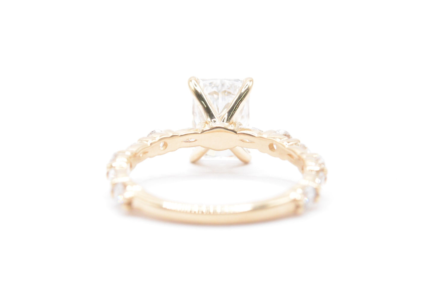 2ct radiant lab diamond center f color VS1 with alternating round/marquis diamond setting 14k yellow gold