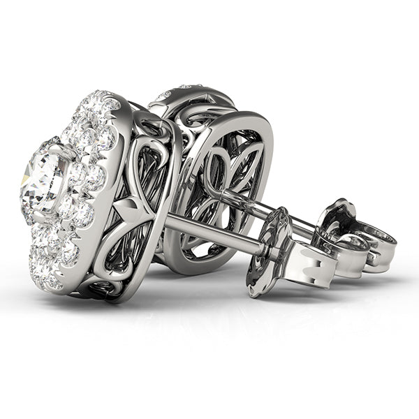 14K Rose Gold Round Diamond Halo Earrings