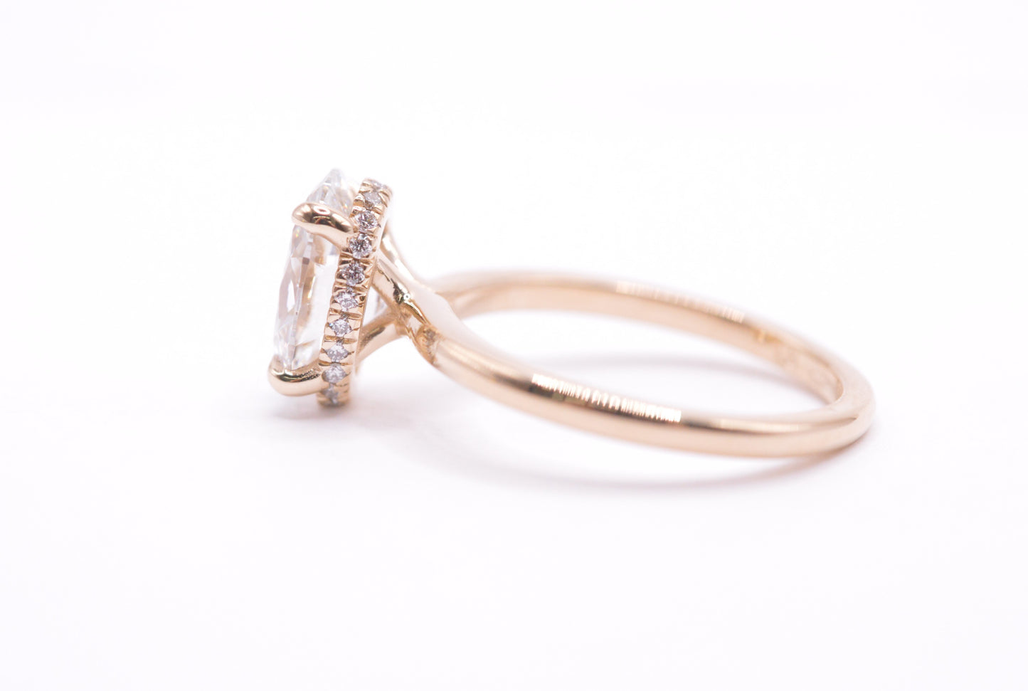 2ct oval lab diamond F color VS1 14k yellow gold solitaire with hidden halo
