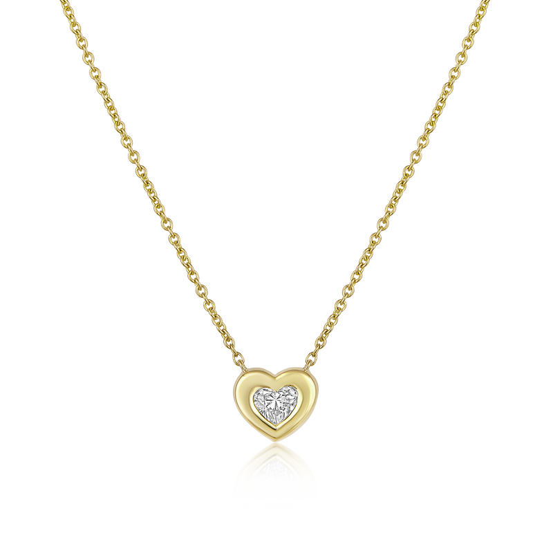 14K Gold 0.2-0.3ct Natural Diamond Heart Bezel Pendant Necklace