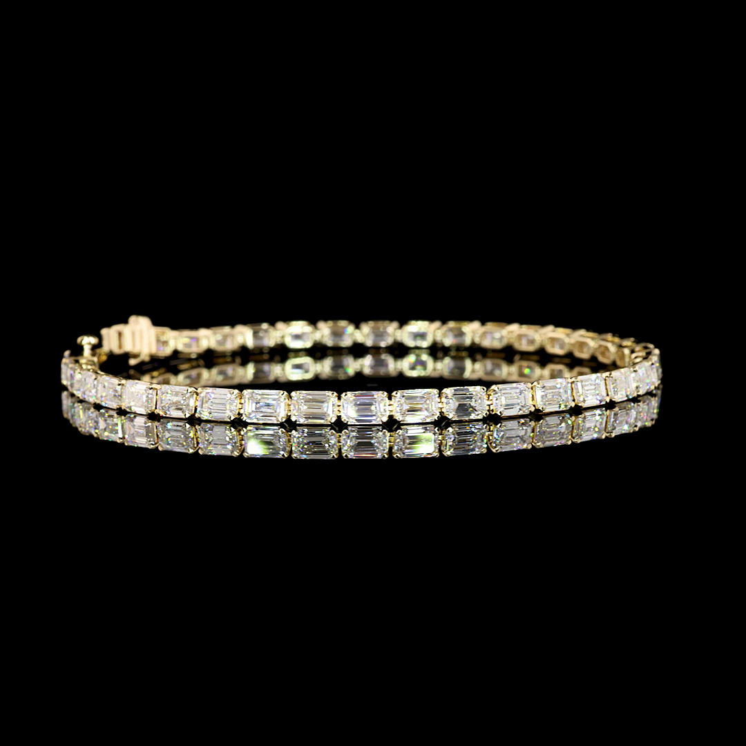 14k Yellow Gold Lab Diamond Emerald 8.97 CTTW Tennis Bracelet 7" E VS