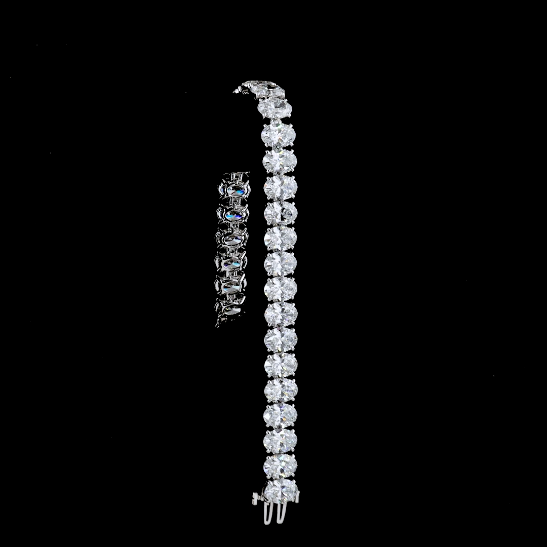 16.29 CTTW Oval Lab Diamond Tennis Bracelet 7" 14k White Gold (E/D Color and VS/VS1/VS2 Clarity)