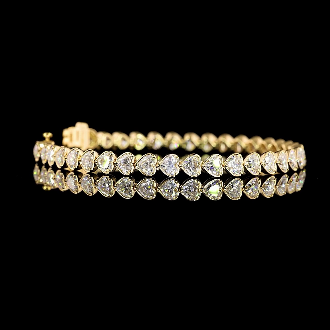 9.19 CTTW Heart Lab Diamond Tennis Bracelet 6.75" 18k Yellow Gold (F Color and VS1 Clarity)