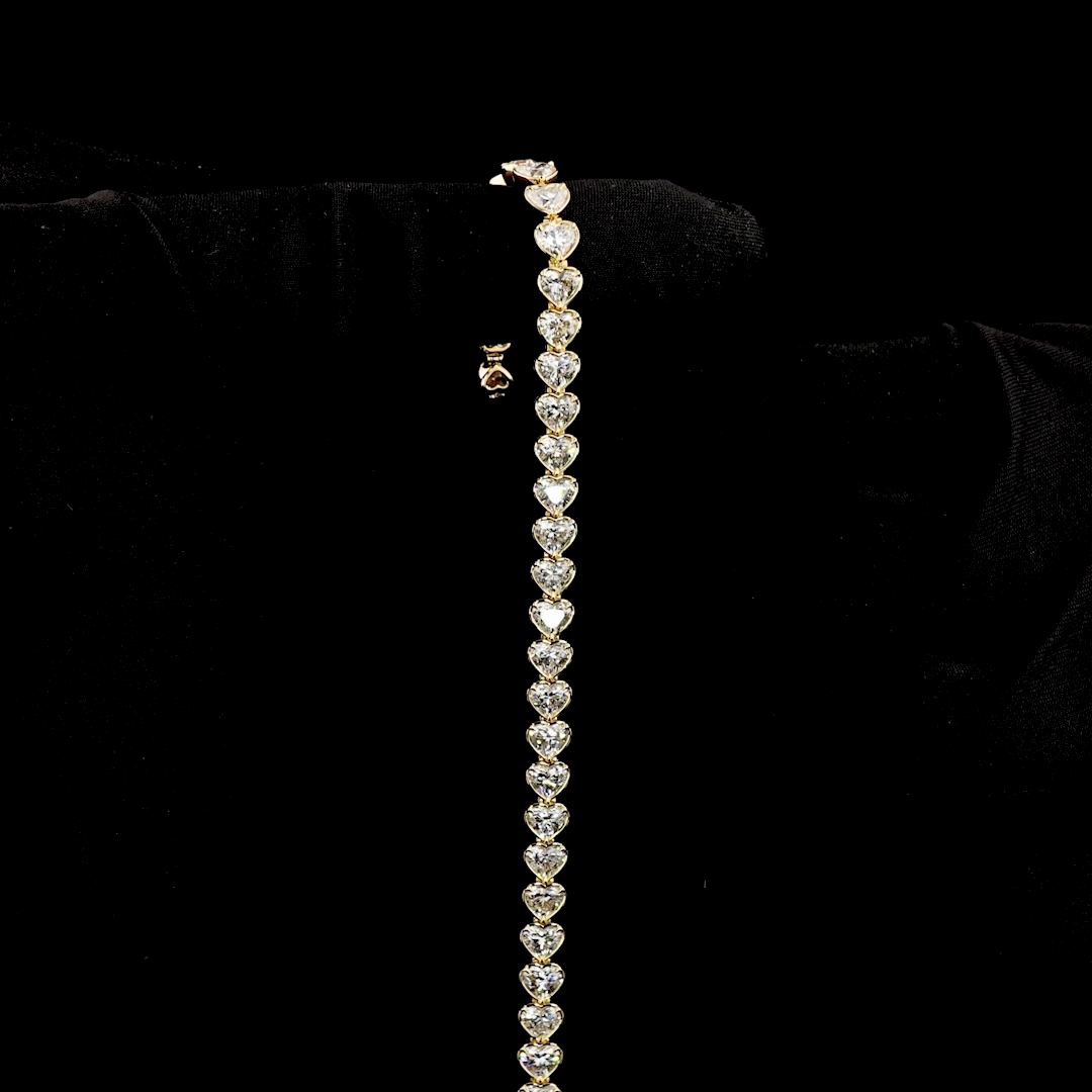 9.19 CTTW Heart Lab Diamond Tennis Bracelet 6.75" 18k Yellow Gold (F Color and VS1 Clarity)