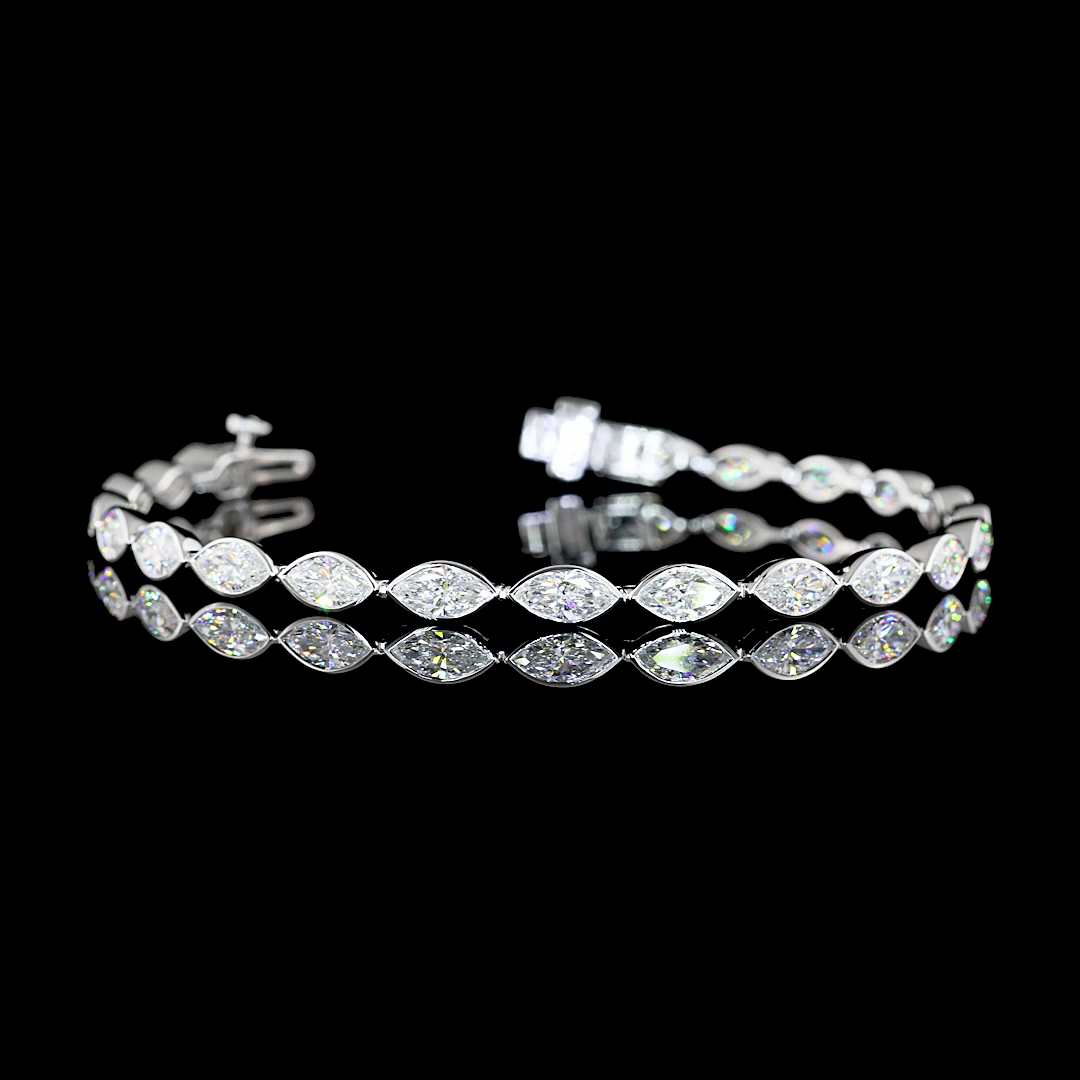 14k White Gold Lab Diamond Marquise 5.67 CTTW Tennis Bracelet 6.5" E VS