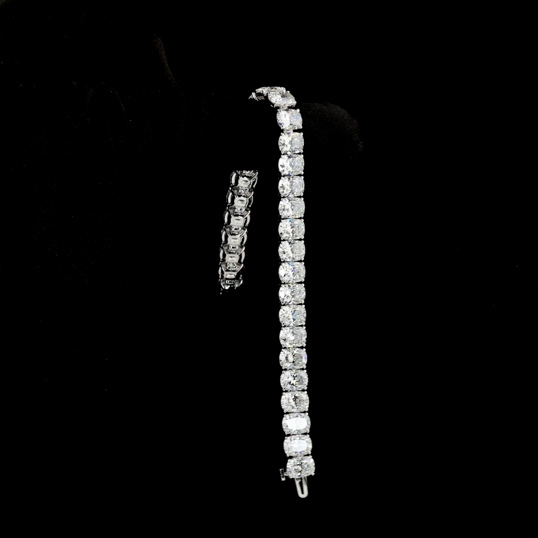 32.99 CTTW Cushion Brilliant Lab Diamond Tennis Bracelet 7" 14k White Gold (E Color and VVS2 Clarity)
