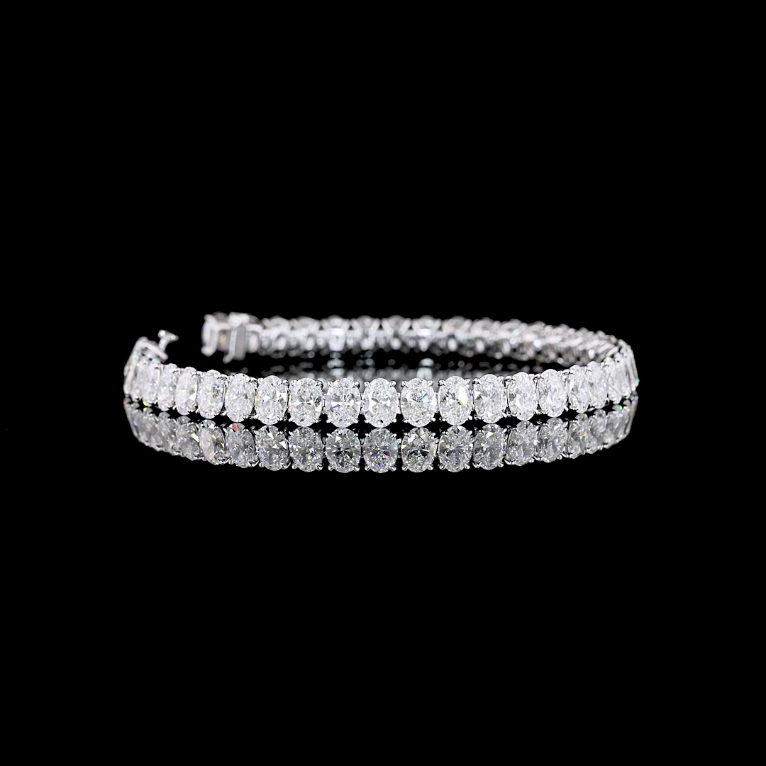 15.01 CTTW Oval Lab Diamond Tennis Bracelet 7" 14k White Gold (E Color and VS Clarity)