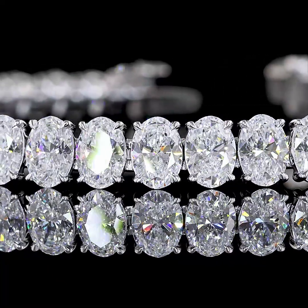 15.01 CTTW Oval Lab Diamond Tennis Bracelet 7" 14k White Gold (E Color and VS Clarity)