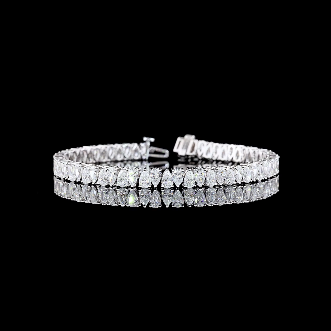 14k White Gold Lab Diamond Pear 10.16 CTTW Tennis Bracelet 7" E VS
