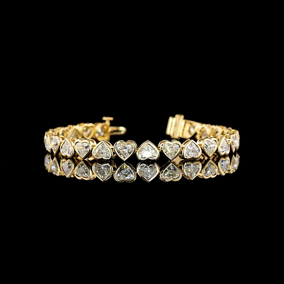 13.47 CTTW Heart Lab Diamond Tennis Bracelet 6.5" 18k Yellow Gold (E Color and VS1 Clarity)