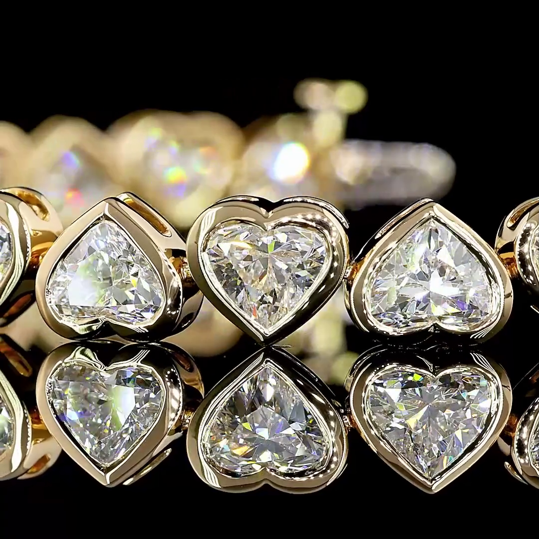 13.47 CTTW Heart Lab Diamond Tennis Bracelet 6.5" 18k Yellow Gold E Color and VS1 Clarity jewelry-spot-usa