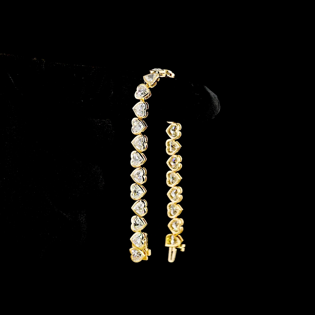 13.47 CTTW Heart Lab Diamond Tennis Bracelet 6.5" 18k Yellow Gold (E Color and VS1 Clarity)