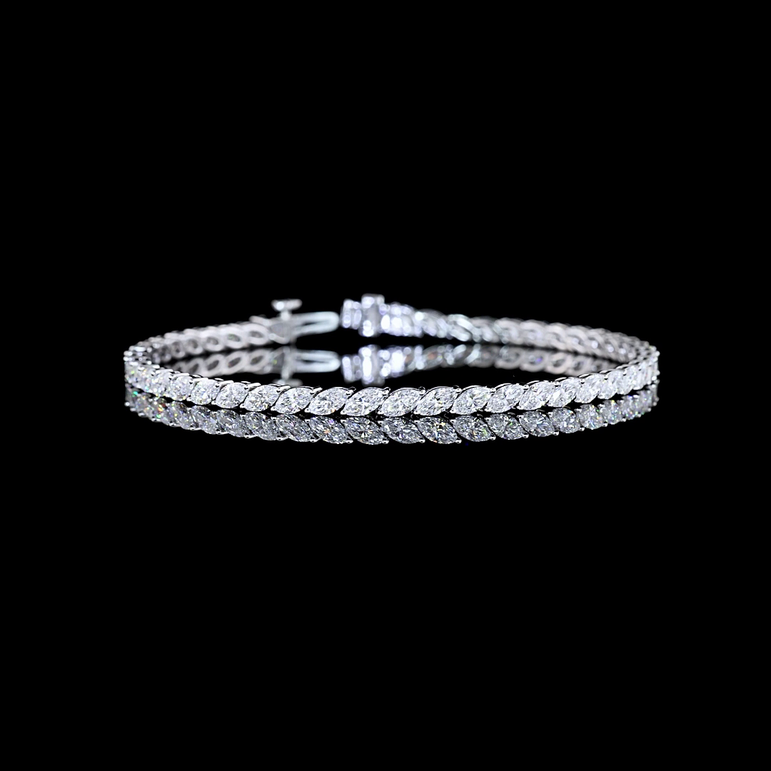 14k White Gold Lab Diamond Marquise 5.74 CTTW Tennis Bracelet 7.25" E VS
