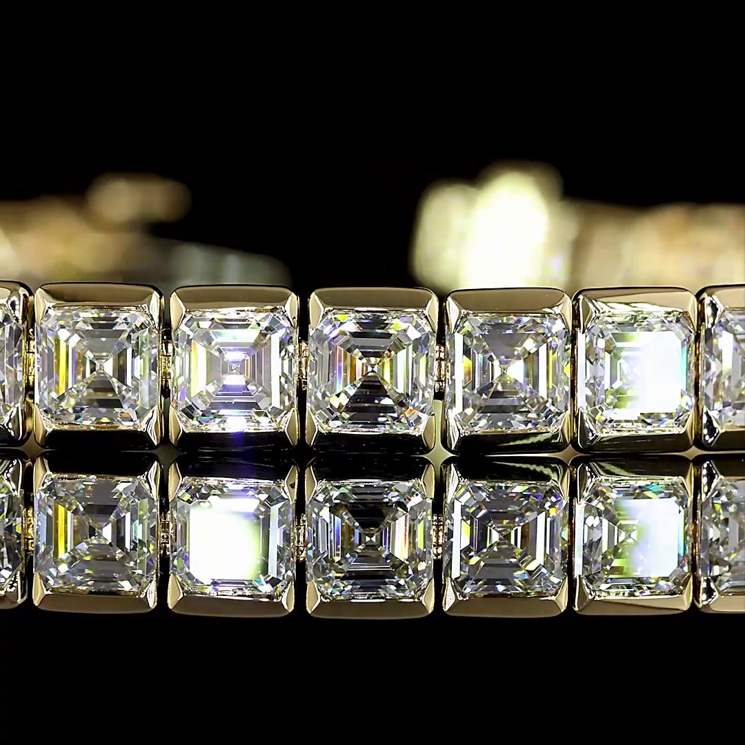 13.77 CTTW Asscher Lab Diamond Tennis Bracelet 7" 14k Yellow Gold E Color and VS Clarity jewelry-spot-usa