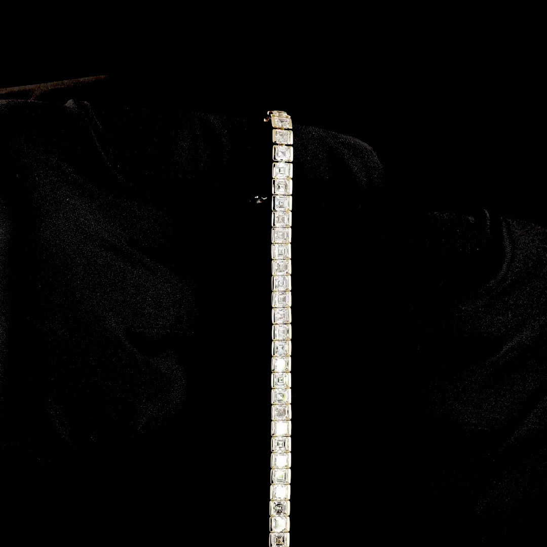 13.77 CTTW Asscher Lab Diamond Tennis Bracelet 7" 14k Yellow Gold E Color and VS Clarity jewelry-spot-usa