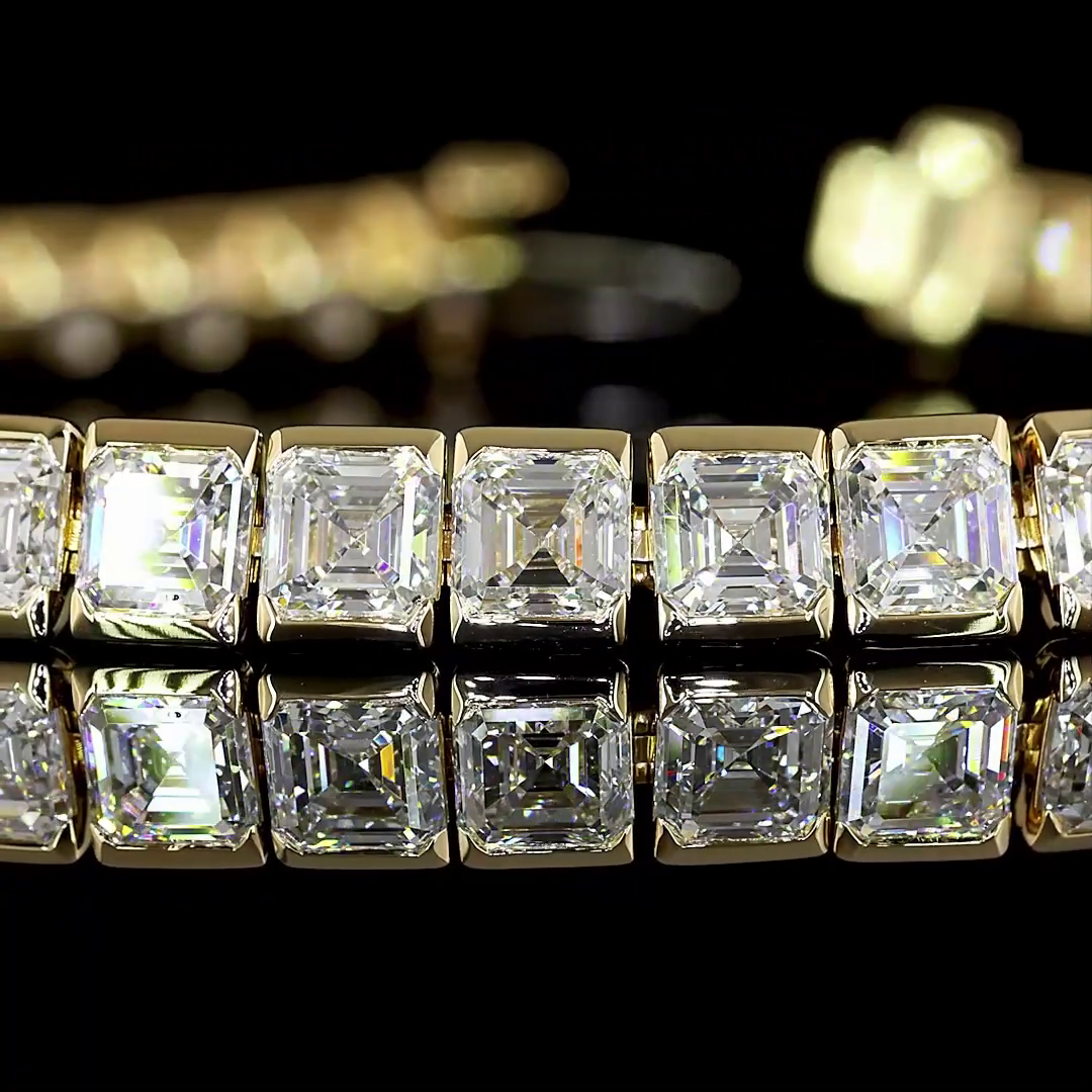 13.42 CTTW Asscher Lab Diamond Tennis Bracelet 7" 14k Yellow Gold E Color and VS Clarity jewelry-spot-usa