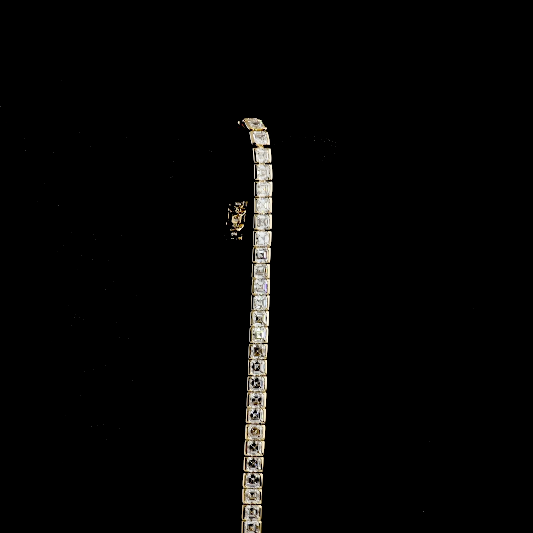13.42 CTTW Asscher Lab Diamond Tennis Bracelet 7" 14k Yellow Gold E Color and VS Clarity jewelry-spot-usa