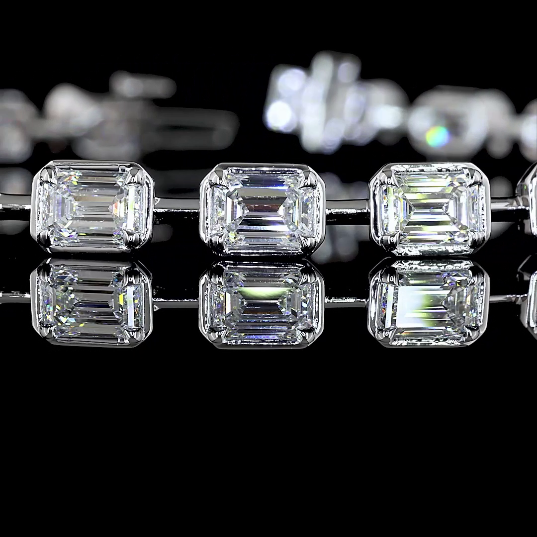 7.33 CTTW Emerald Lab Diamond Station Bracelet 7" 14k White Gold E Color and VS1 Clarity jewelry-spot-usa