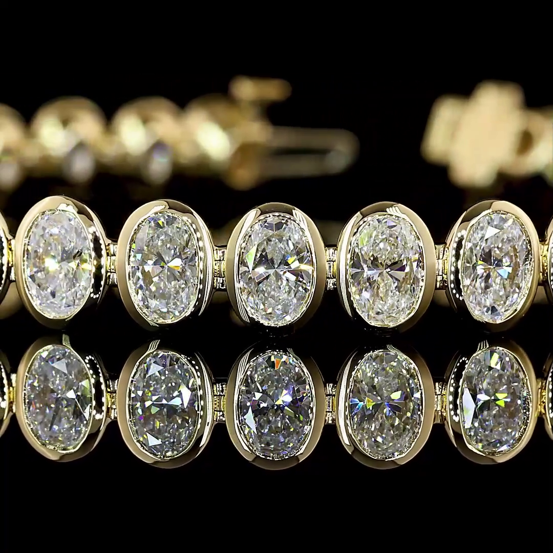 10.72 CTTW Oval Lab Diamond Tennis Bracelet 7" 14k Yellow Gold E Color and VS Clarity jewelry-spot-usa
