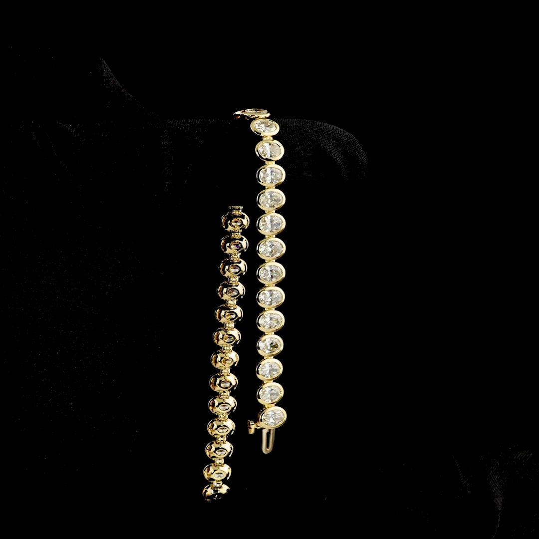 10.72 CTTW Oval Lab Diamond Tennis Bracelet 7" 14k Yellow Gold E Color and VS Clarity jewelry-spot-usa