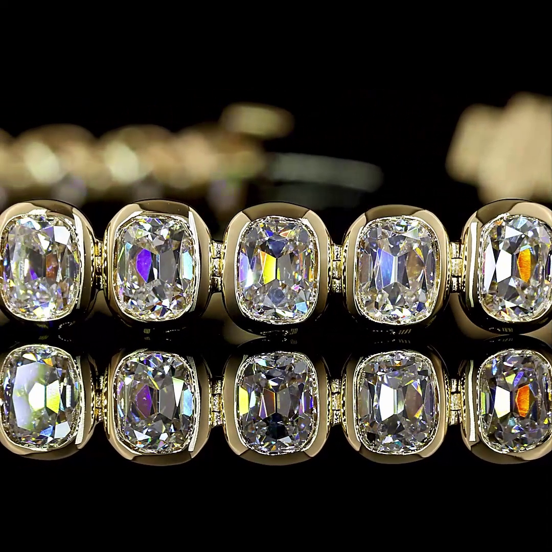 8.69 CTTW Antique Cushion Lab Diamond Tennis Bracelet 7" 14k Yellow Gold