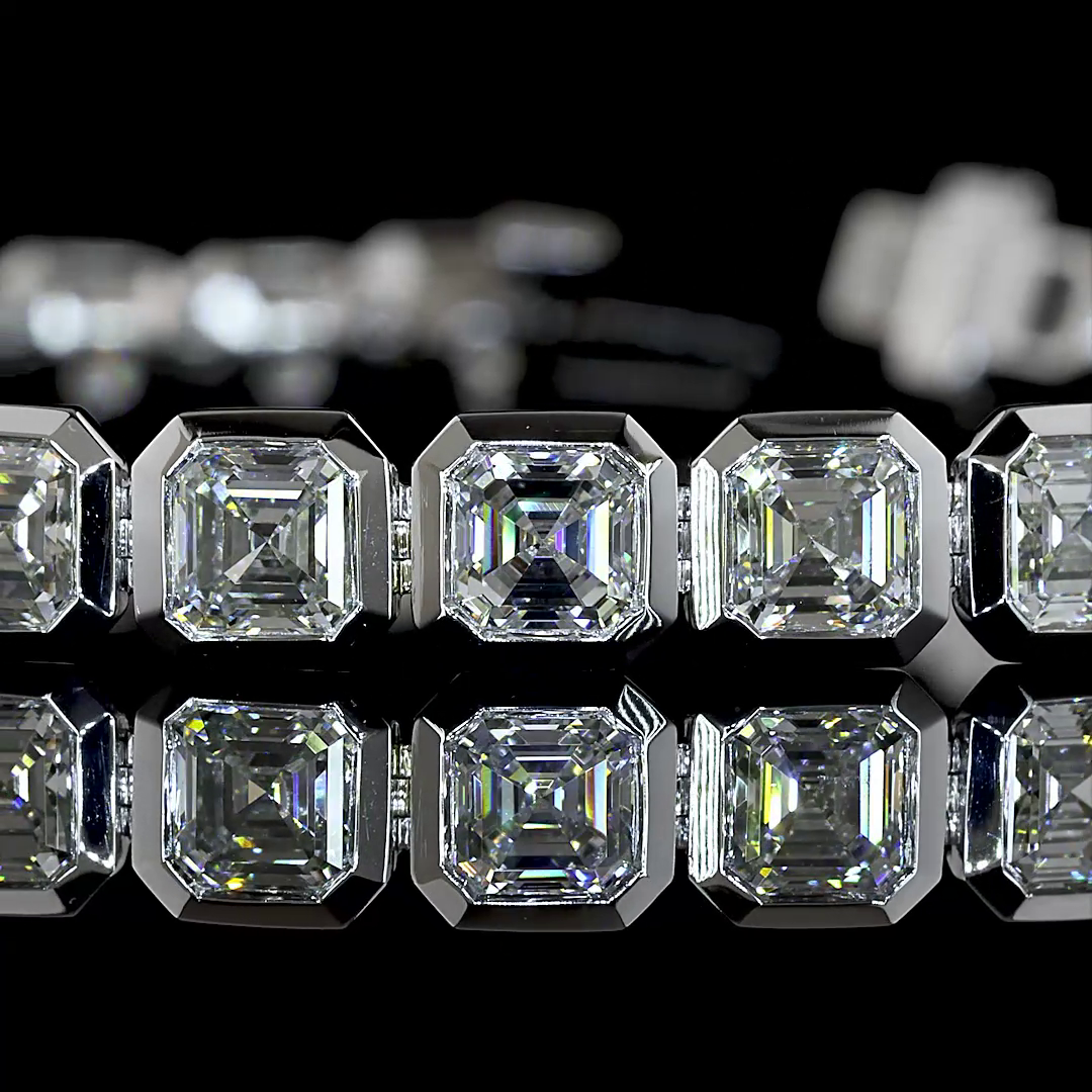 12.29 CTTW Asscher Lab Diamond Tennis Bracelet (E Color and VS1 Clarity)