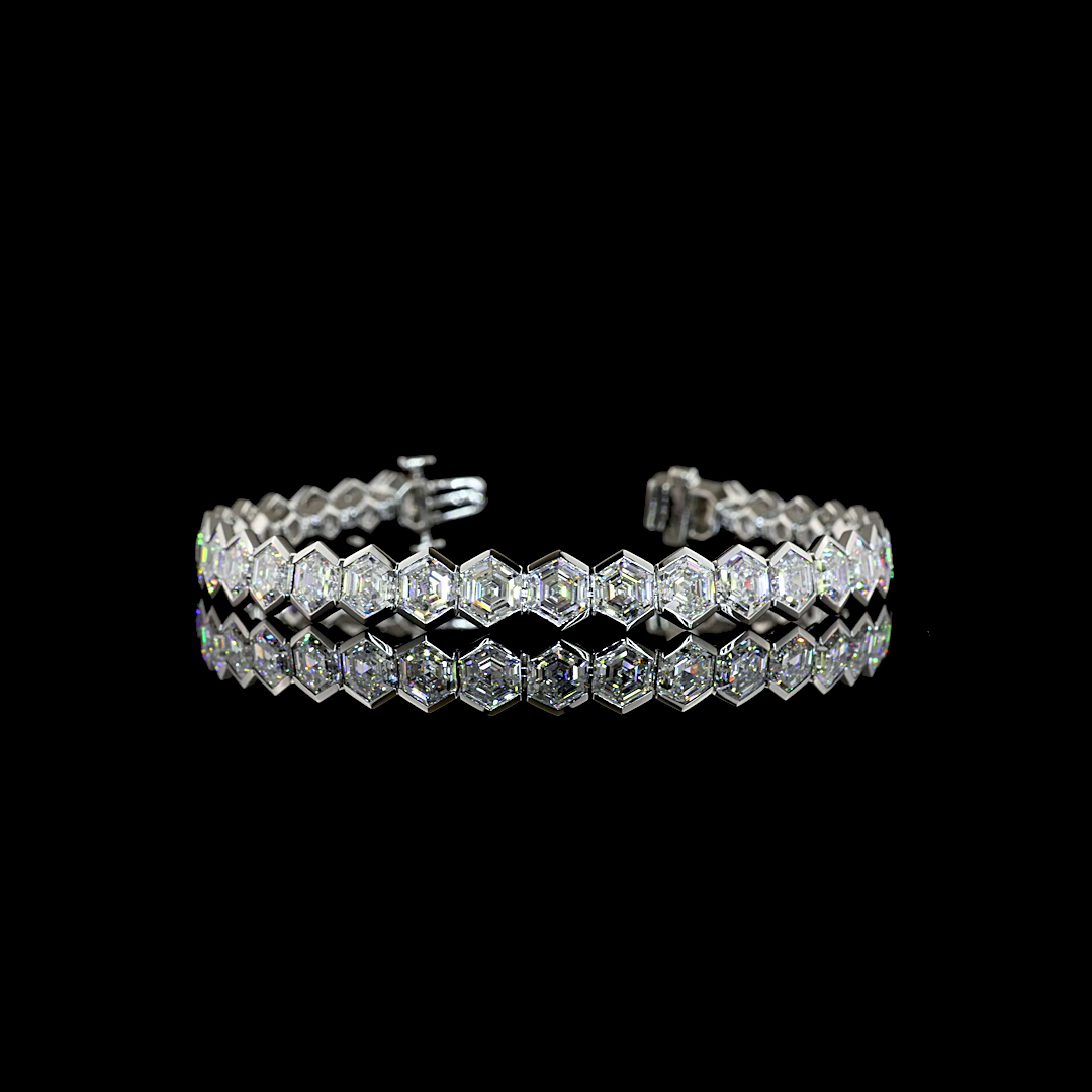 23.06 CTTW Hexagon Lab Grown Diamond Tennis Bracelet 6.5" (E Color and VS Clarity)