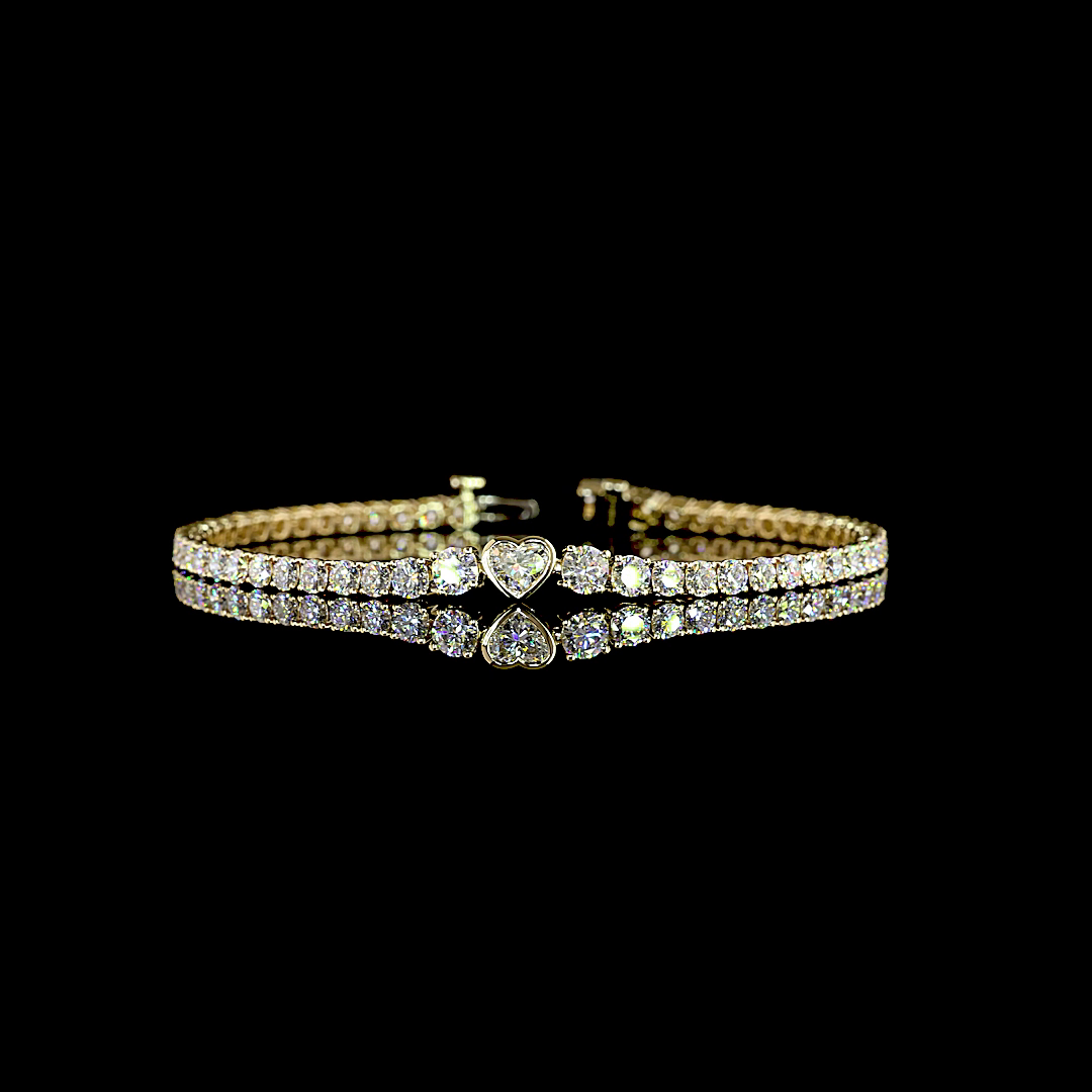 5.43 CTTW Heart Lab Diamond Tennis Bracelet (E Color and VS1 Clarity)
