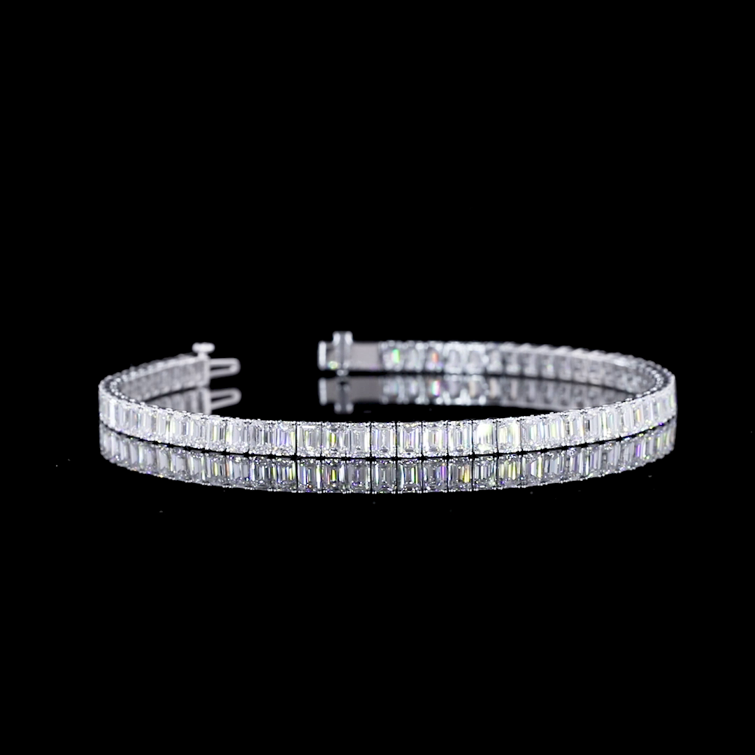 14k White Gold Lab Diamond Emerald 17.45 CTTW Tennis Bracelet 8.5" E VVS2