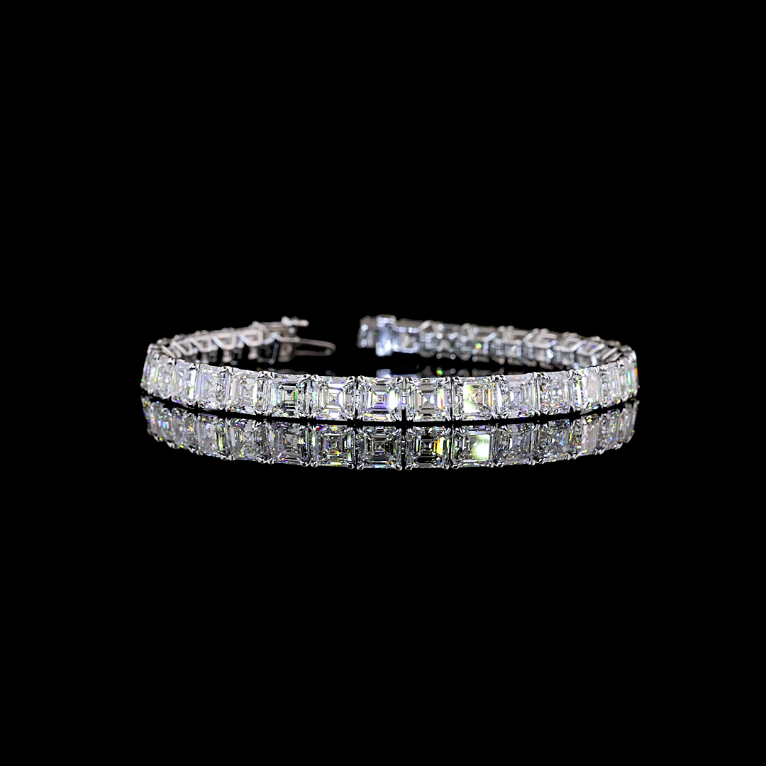 25.97 CTTW Asscher Lab Grown Diamond Tennis Bracelet 7" (E Color and VS1 Clarity)