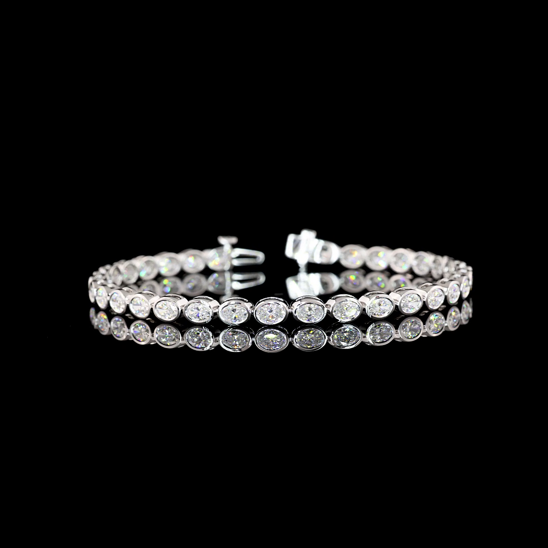 14k White Gold Lab Diamond Oval 5.27 CTTW Tennis Bracelet 7" F VS1