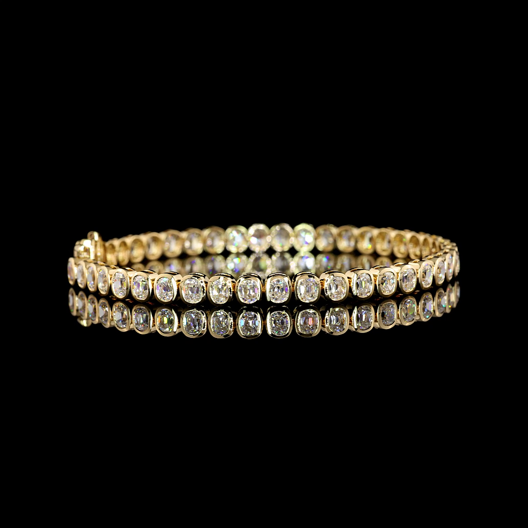 7.89 CTTW Antique Cushion Lab Diamond Tennis Bracelet 7" 14k Yellow Gold (F Color and VS1 Clarity)