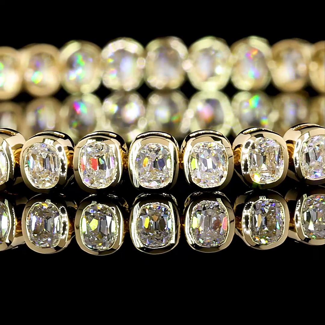 7.89 CTTW Antique Cushion Lab Diamond Tennis Bracelet 7" 14k Yellow Gold (F Color and VS1 Clarity)
