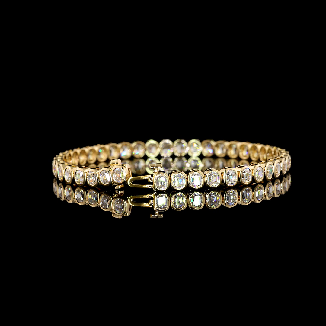 7.89 CTTW Antique Cushion Lab Diamond Tennis Bracelet 7" 14k Yellow Gold (F Color and VS1 Clarity)