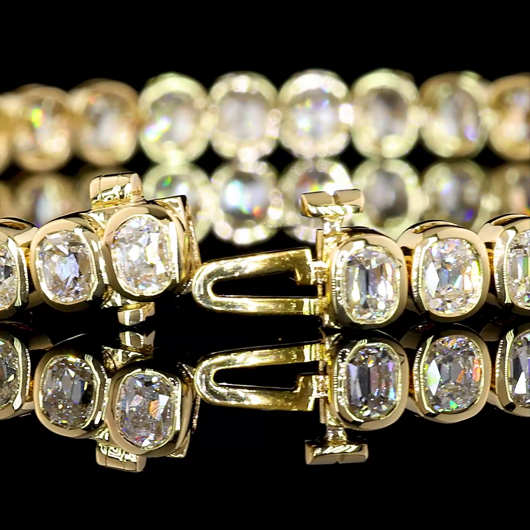 7.89 CTTW Antique Cushion Lab Diamond Tennis Bracelet 7" 14k Yellow Gold (F Color and VS1 Clarity)