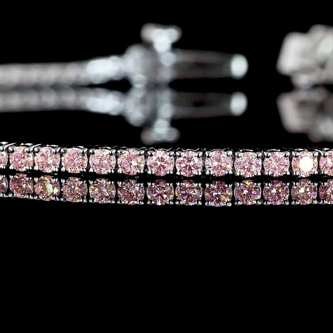 1.62 CTTW Round Lab Diamond Tennis Bracelet 7" (Fancy Vivid Pink Color and VS2 Clarity)