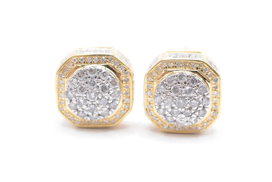 0.75 cttw Diamond Round Head Stop Sign Cluster Earrings 10K Yellow Gold