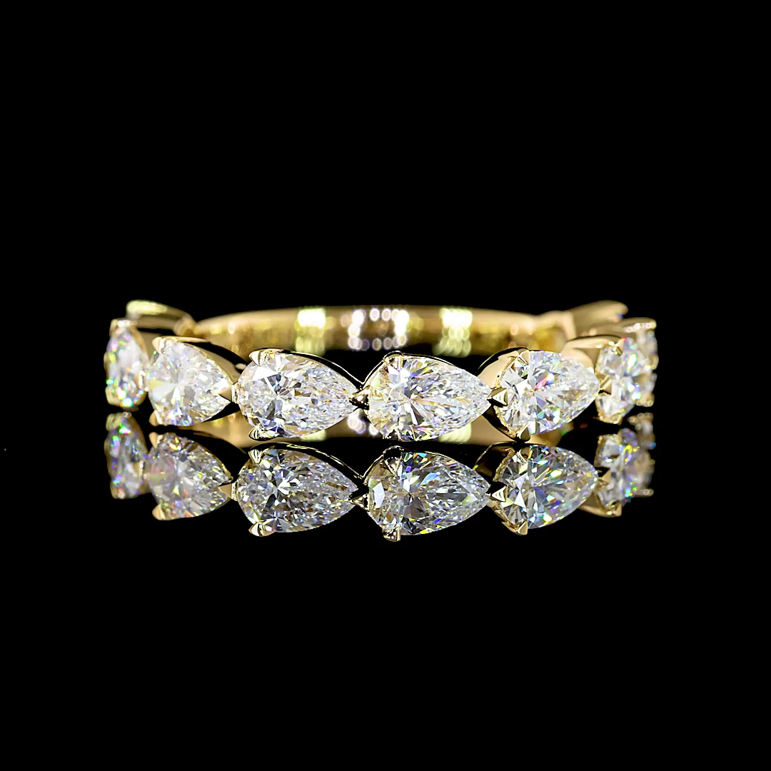 18k Yellow Gold Lab Diamond Pear 1.36 CTTW 3/4 Eternity Band Sz. 4.5 E VS